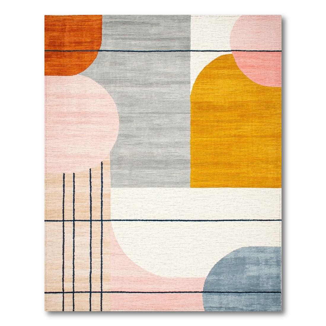 Pink Gray Mustard Geometric Modern Rug