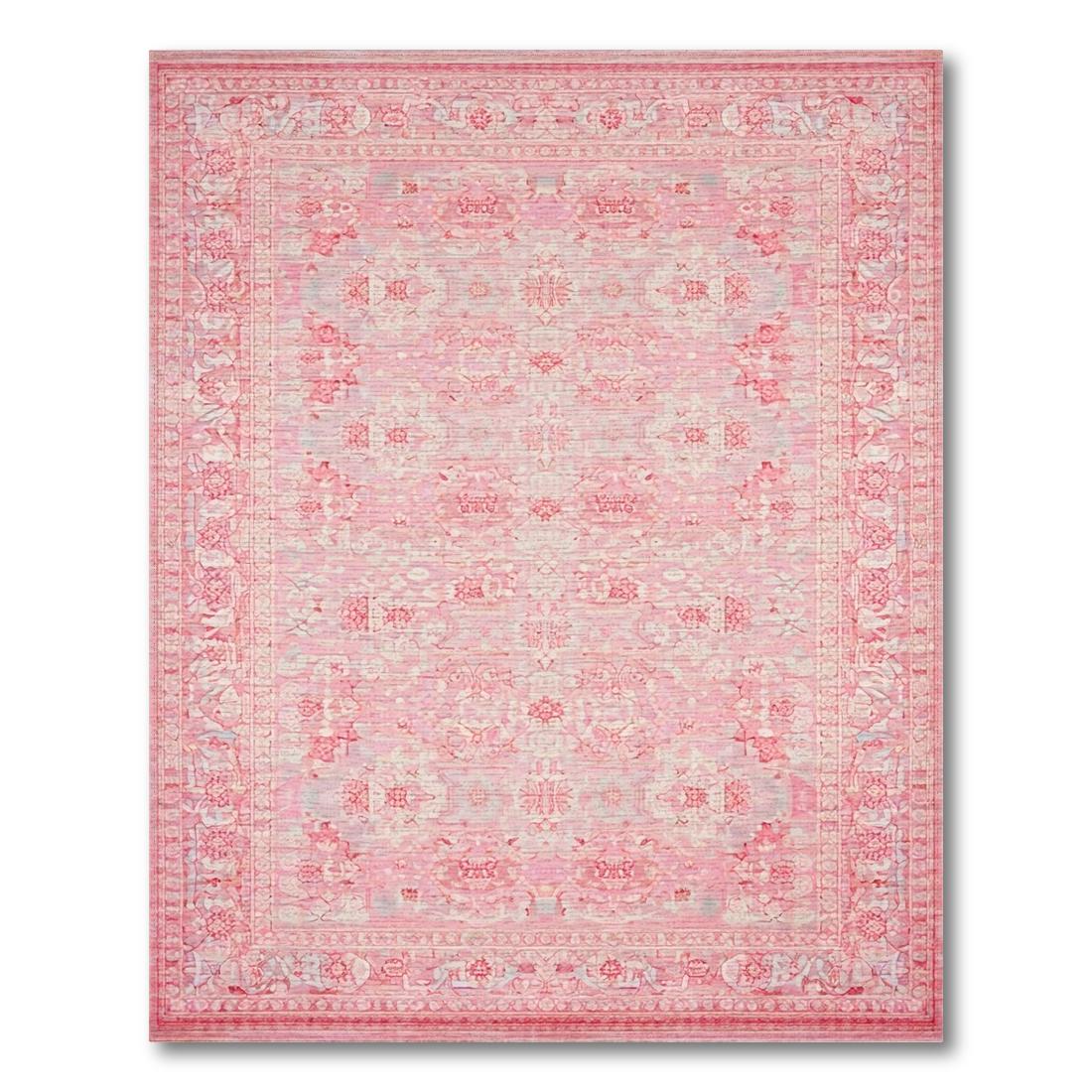 Pink Ornate Floral Romantic Rug(Pink)