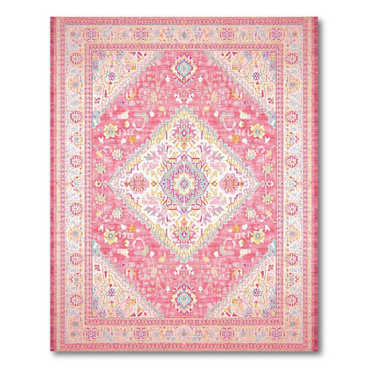 Pink Ornate Medallion Cheerful Rug(Red)