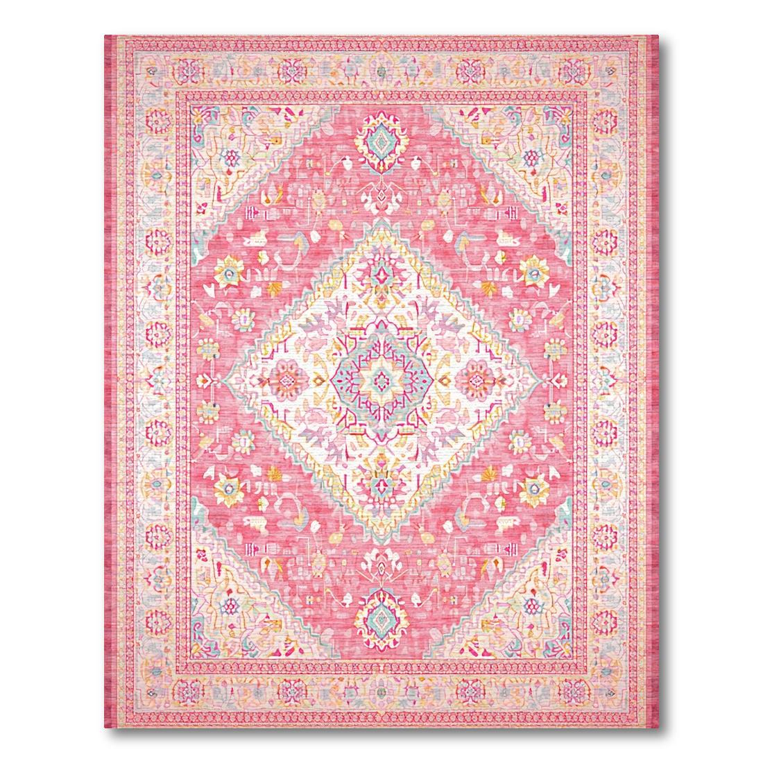 Pink Ornate Medallion Cheerful Rug(Red)