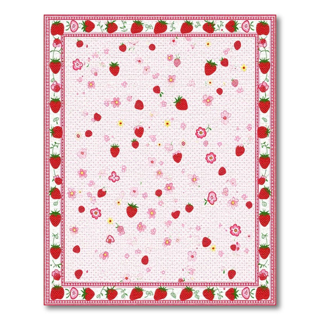 Pink Strawberry Floral Cheerful Rug