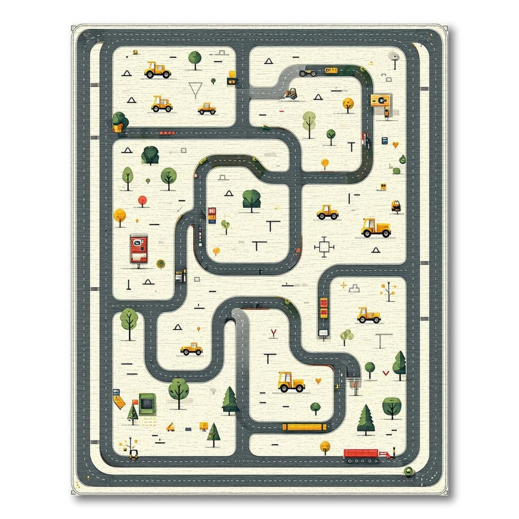 Playful Beige Road Map Rug(Gray)