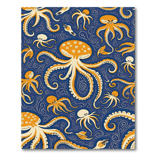 Playful Blue Orange Octopus Pattern Rug(Blue)