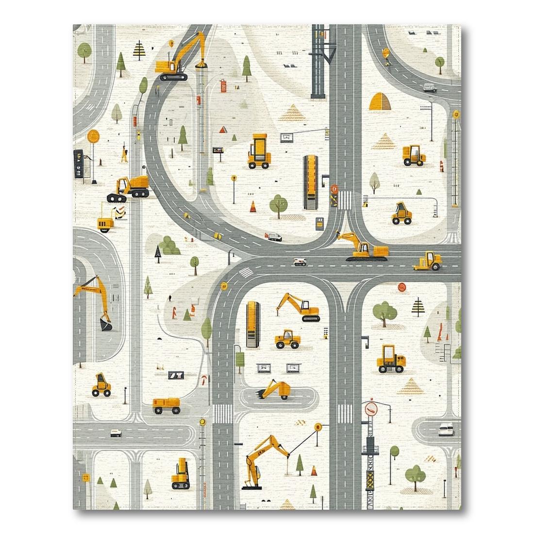 Playful Cream Construction Road Rug(Beige)