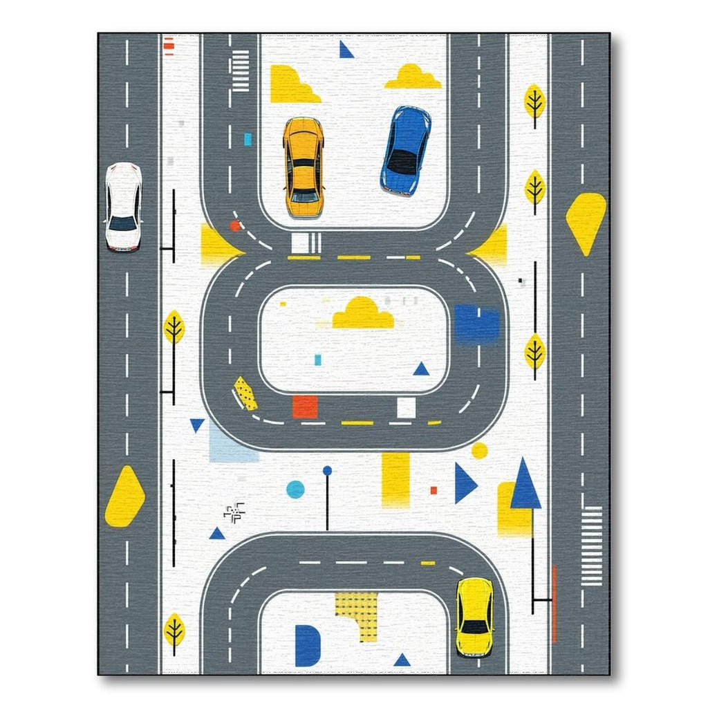 Playful Gray-Yellow City Road Rug