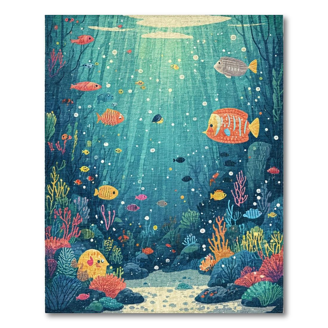Playful Teal Sea Life Rug(Blue)