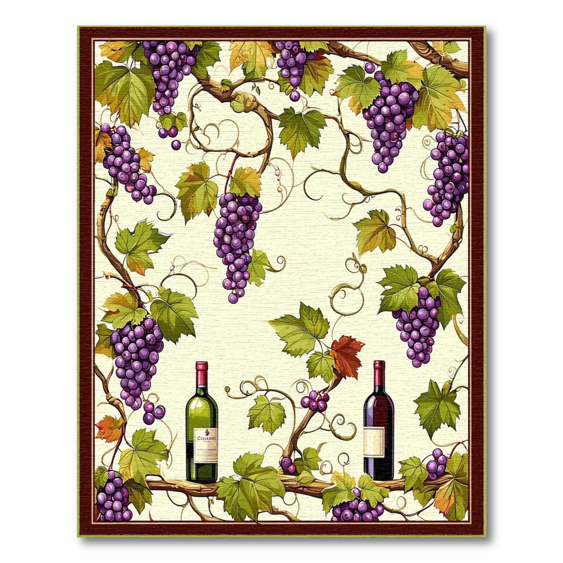 Purple Grapevine Rustic Vineyard Rug(Beige)