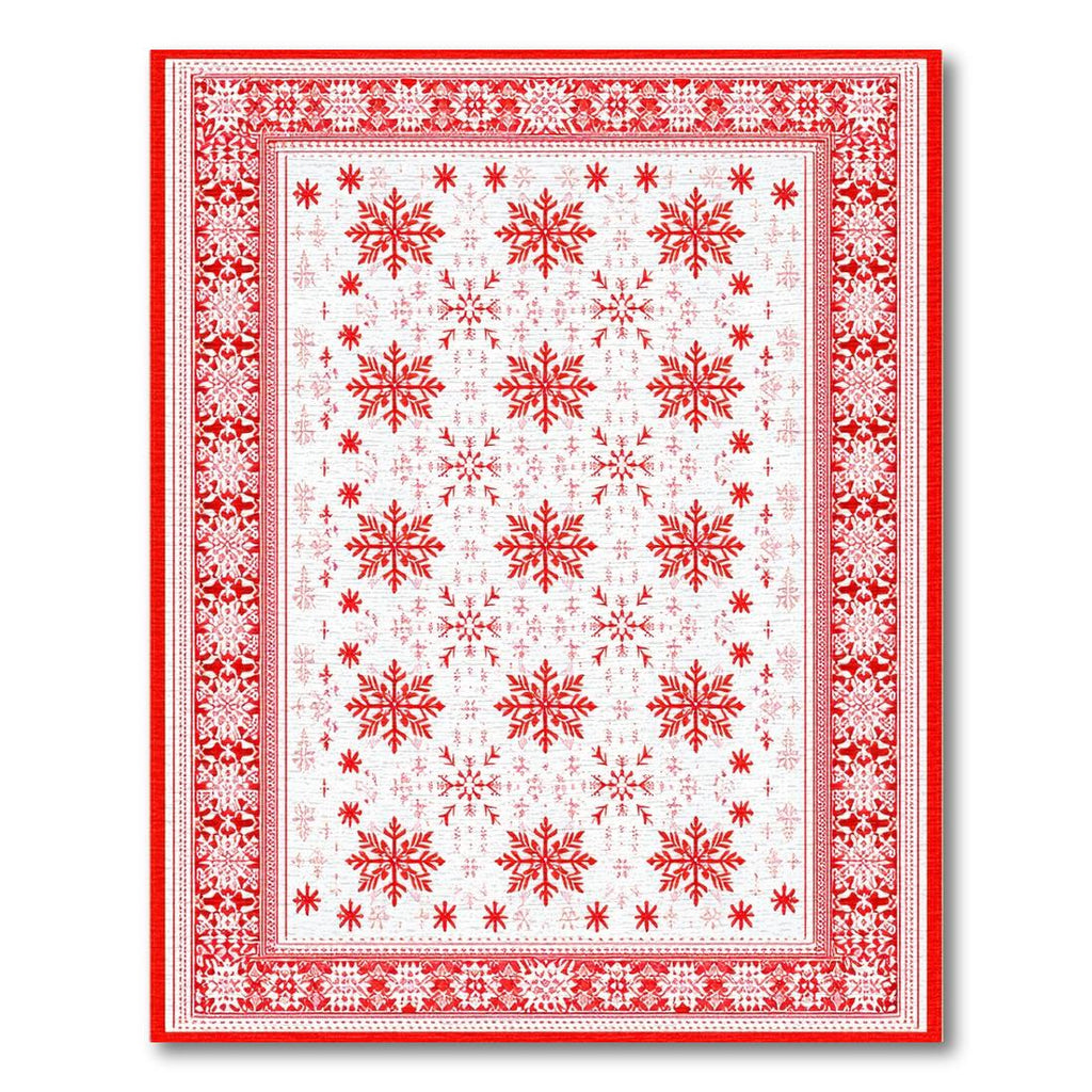 Red-and-White Snowflake Festive Rug(Red)