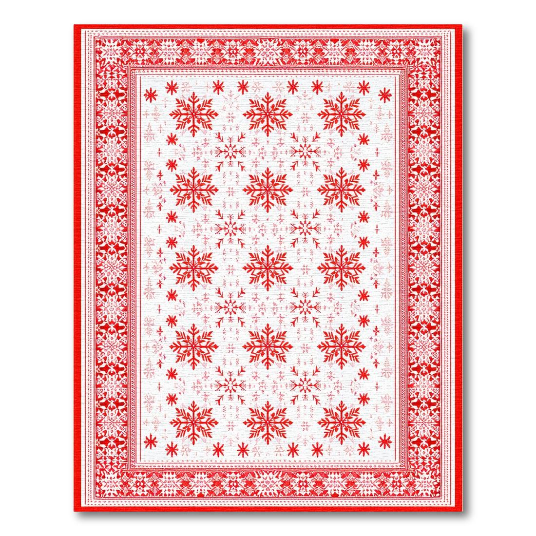 Red-and-White Snowflake Festive Rug(Red)