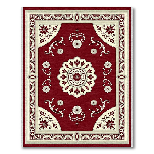 Red Cream Ornate Floral Elegant Rug(Red)