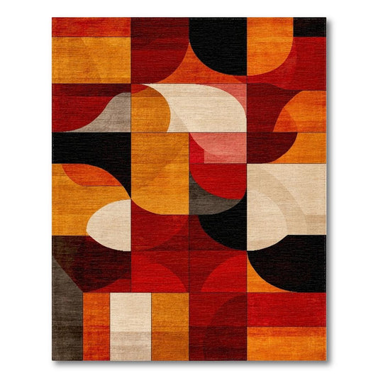 Red Orange Geometric Vibrant Rug(Orange)