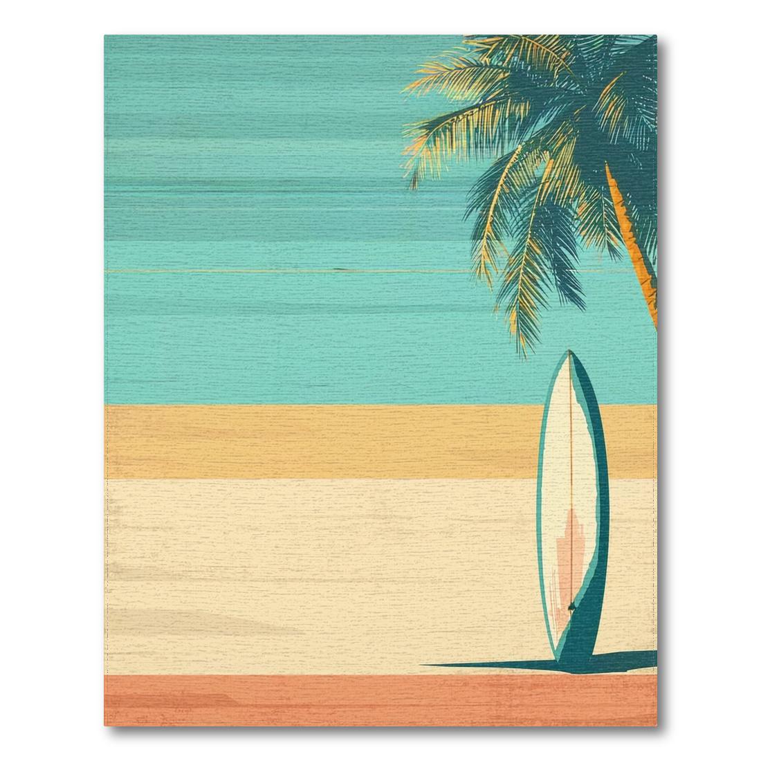 Retro Teal Beach Scene Rug(Blue)