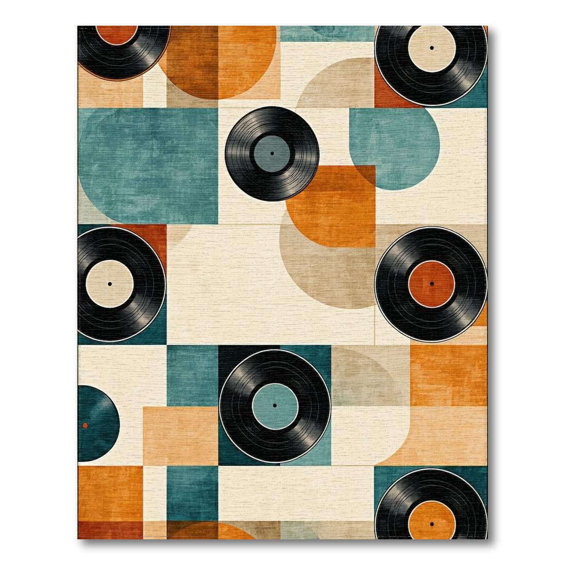 Retro Teal Orange Vinyl Geometric Rug