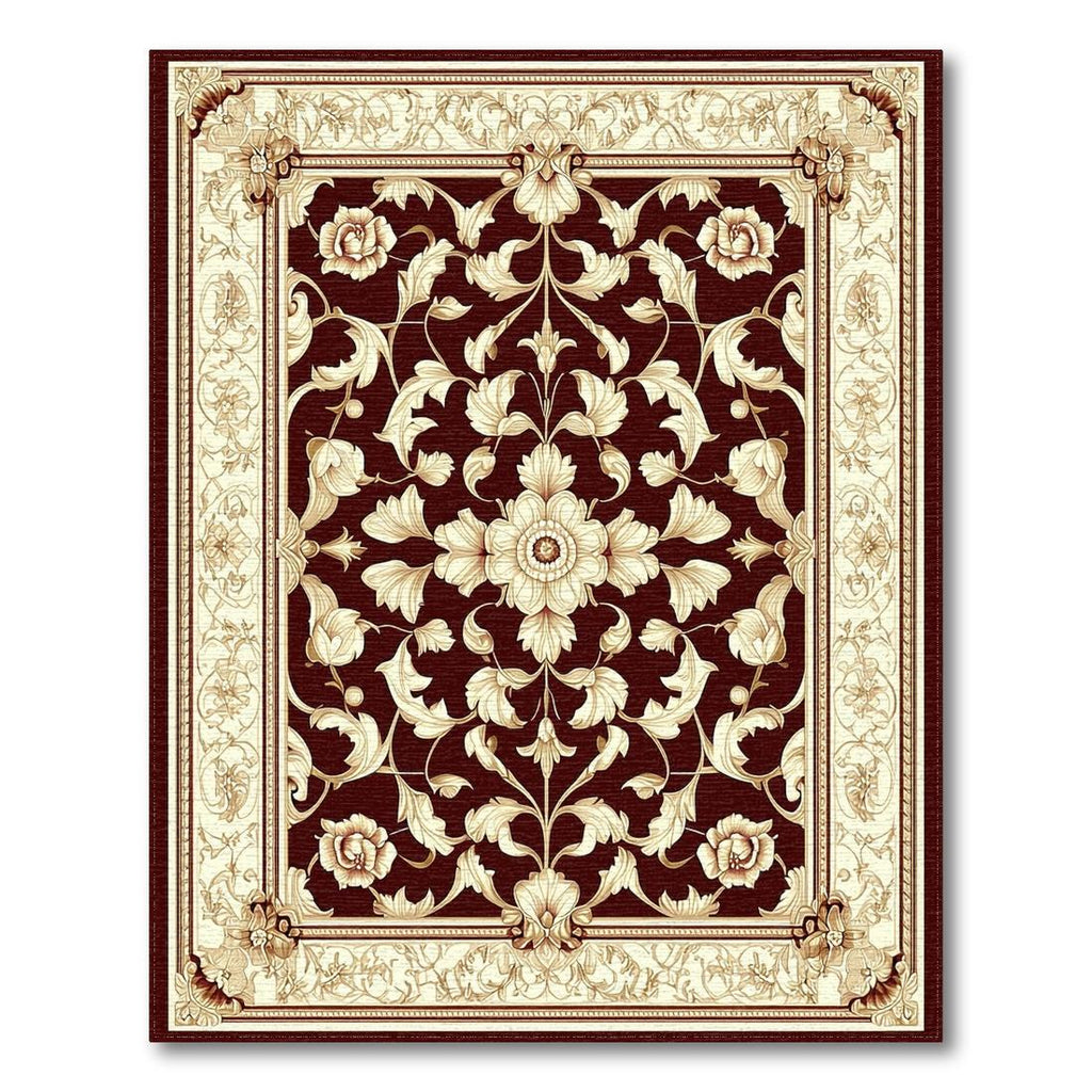 Rich Burgundy Floral Ornate Rug(Red)