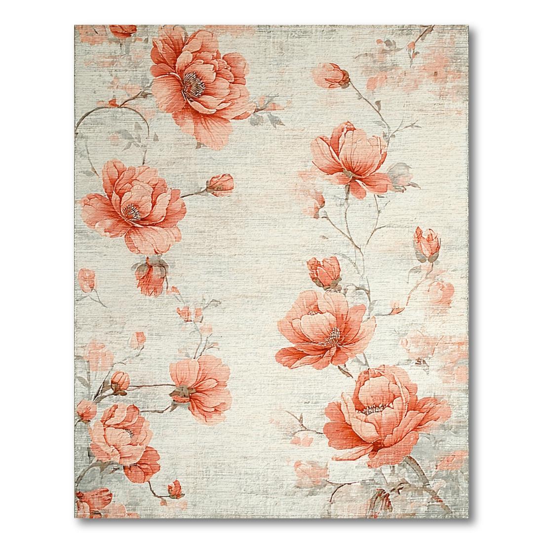 Romantic Coral Floral Rug(Beige)