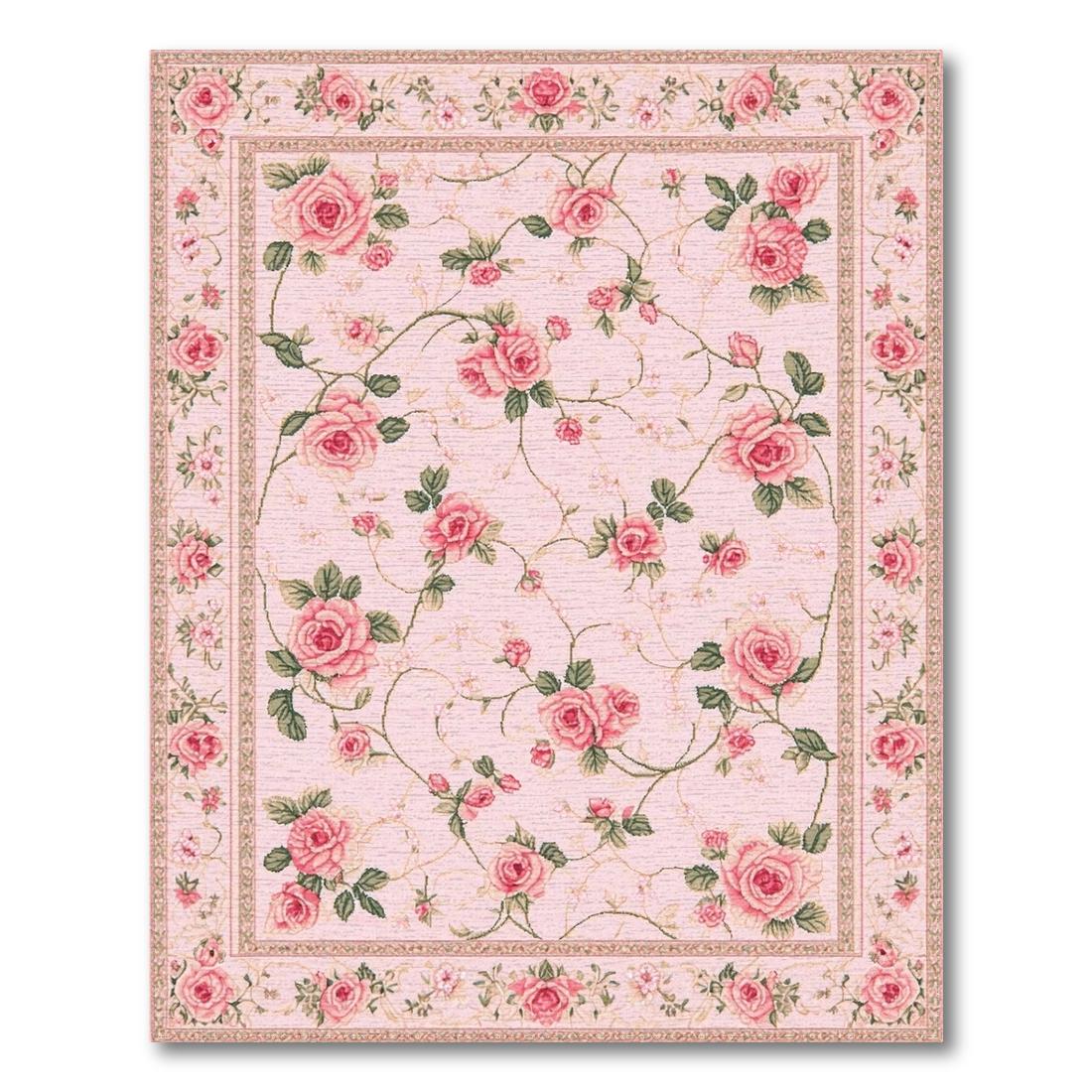 Pink rose floral washable rug for living room