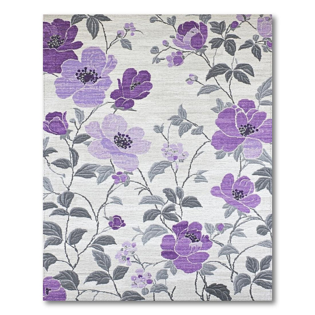 Purple floral vine garden washable rug