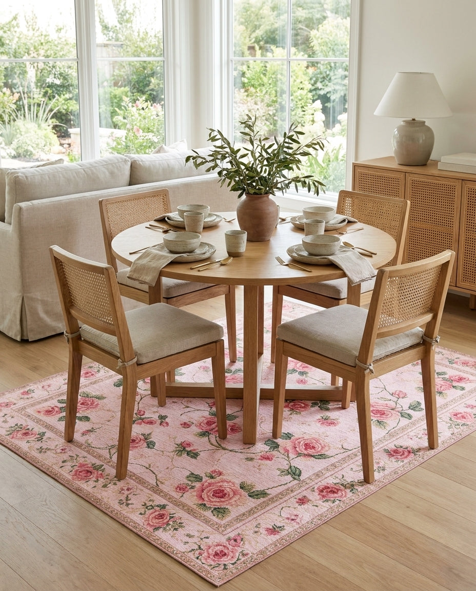 Romantic Pink Rose Floral Rug
