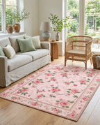 Romantic Pink Rose Floral Rug