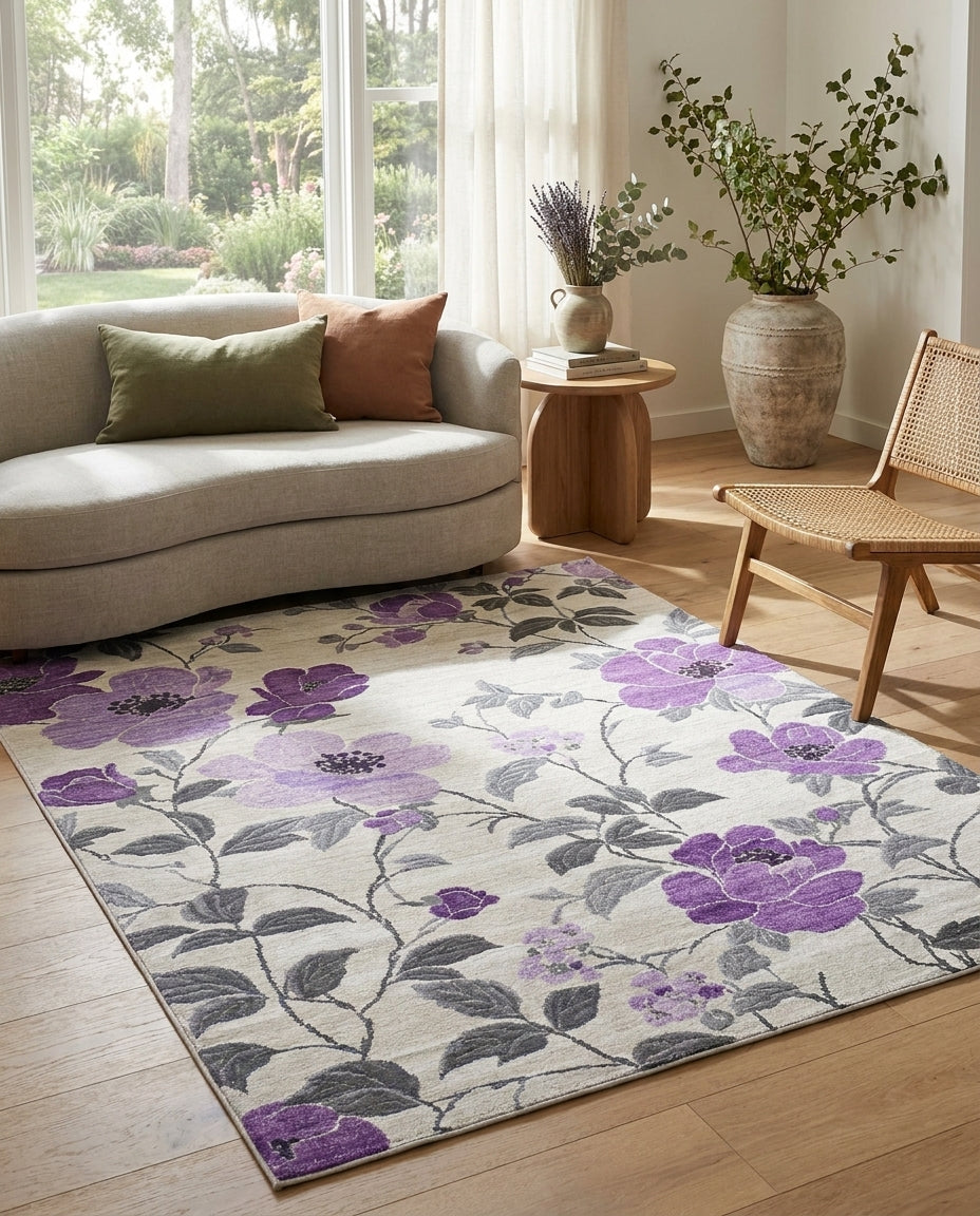 Romantic Purple Floral Rug