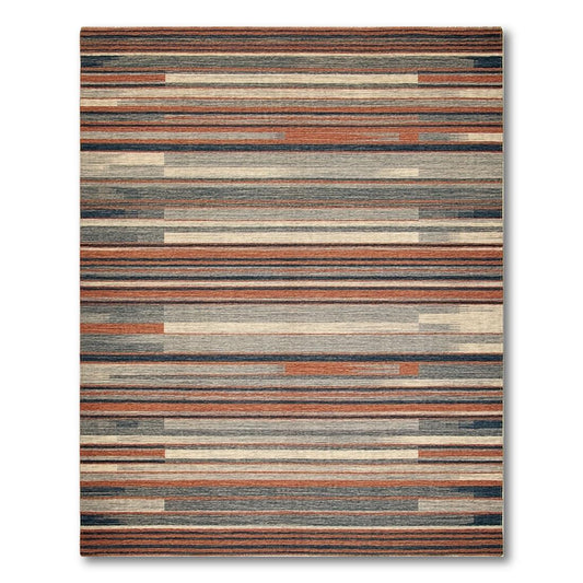 Rust Gray Blue Striped Modern Rug(Gray)