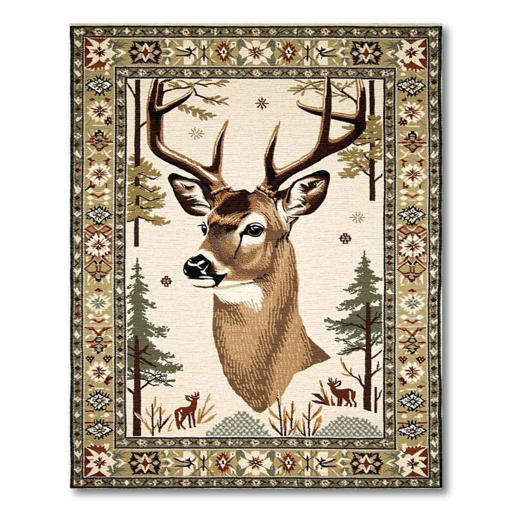 Rustic Earthy Deer Forest Rug(Beige)