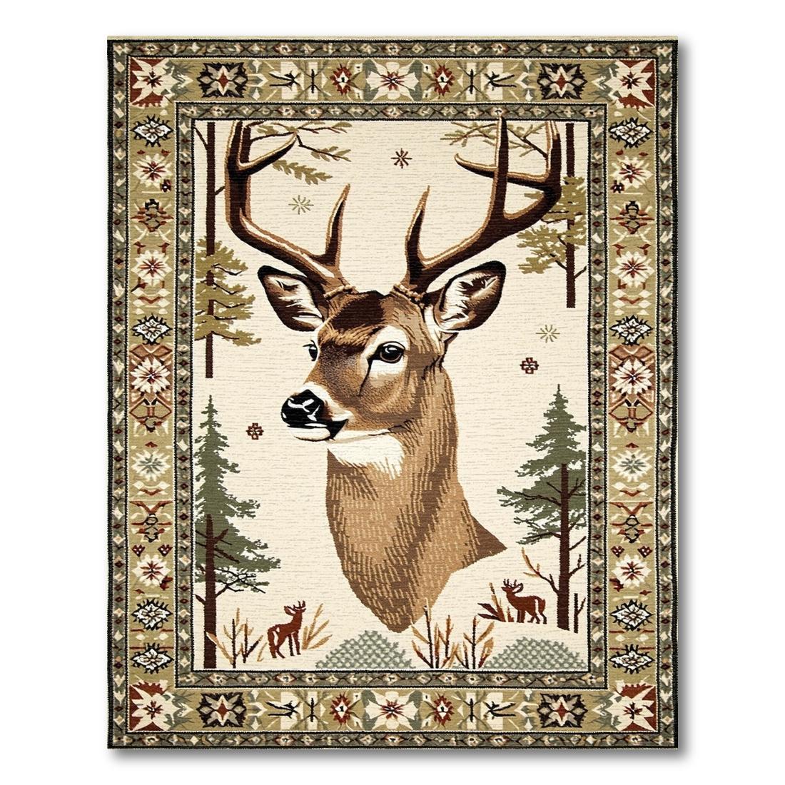 Rustic Earthy Deer Forest Rug(Beige)