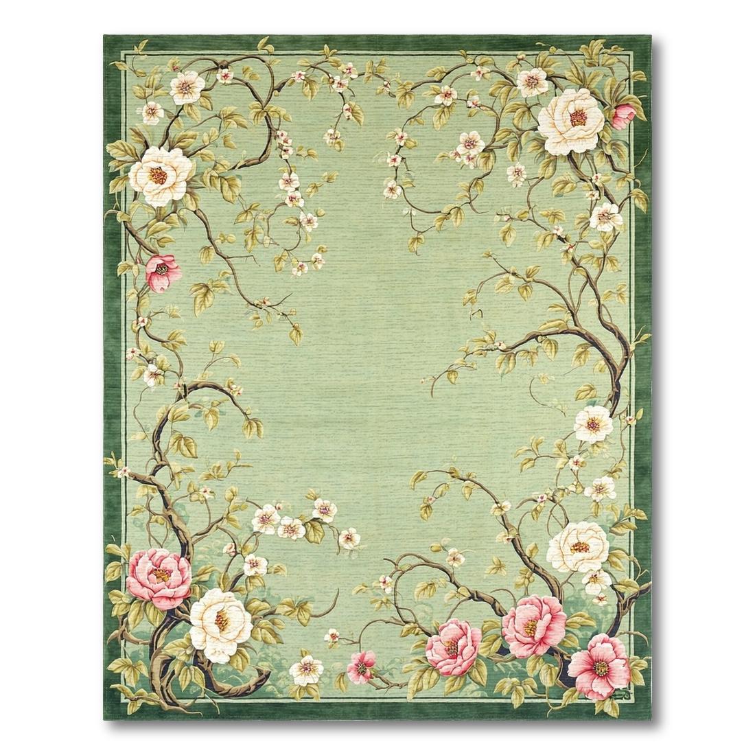 Sage green floral vine washable rug