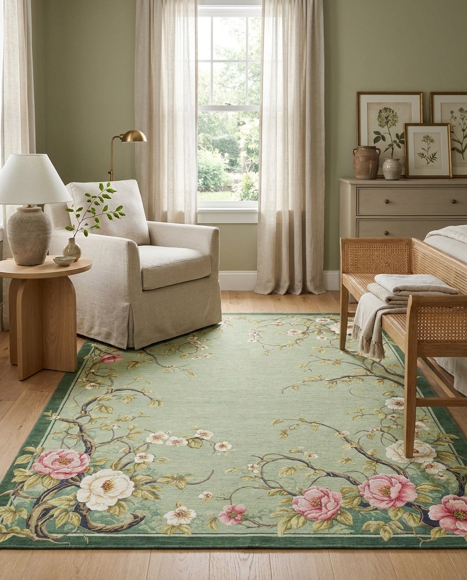 Sage Floral Vine Serene Rug