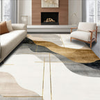 Contemporary Gold Gray Wavy Geometric Rug