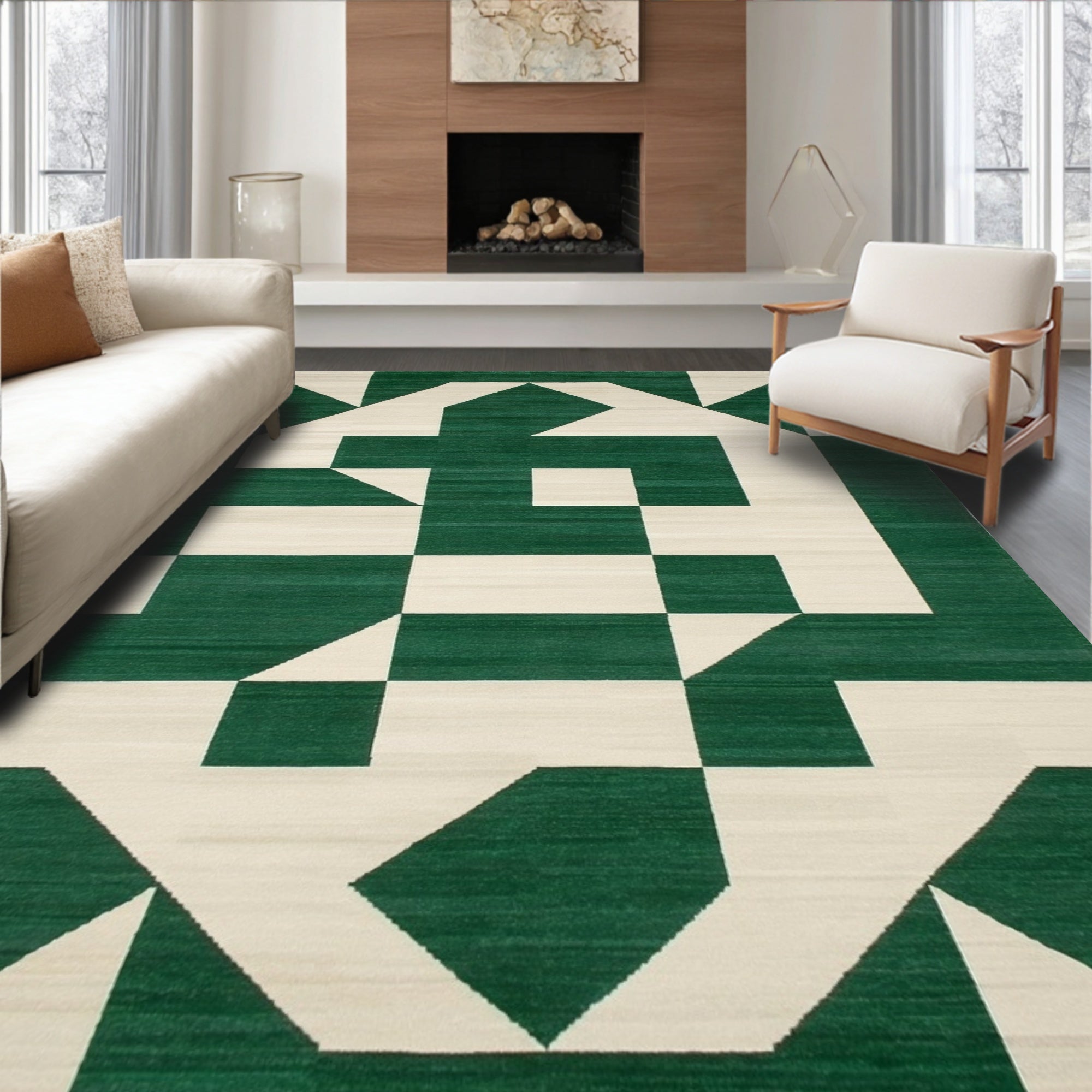 Modern Green Geometric Rug