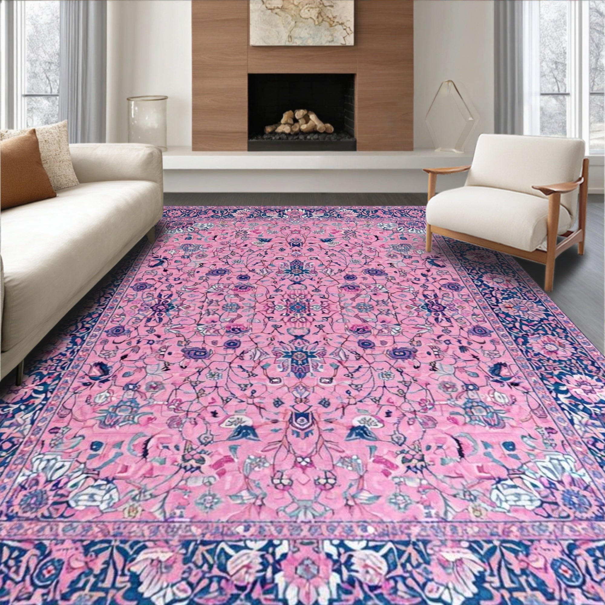 Pink Intricate Floral Elegant Rug(Pink)