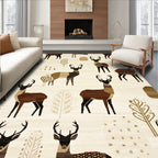 Earthy Deer Print Rustic Woodland Rug(Beige)