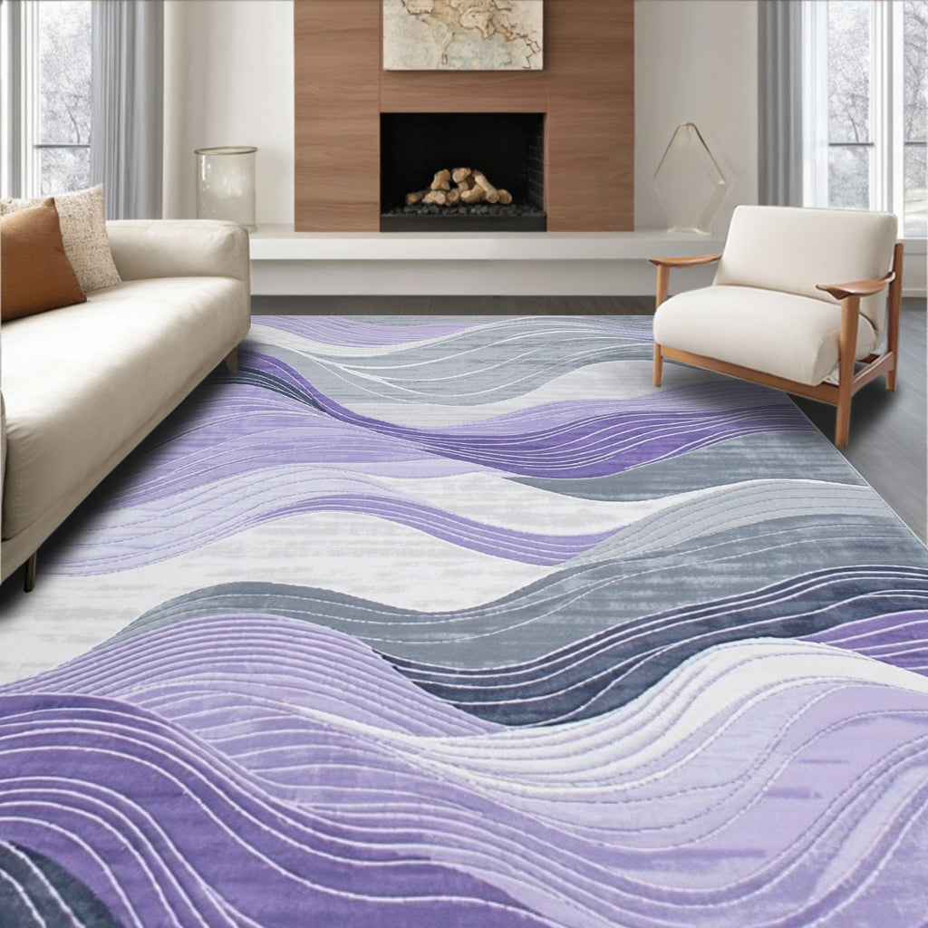 Purple Gray Wavy Calm Rug
