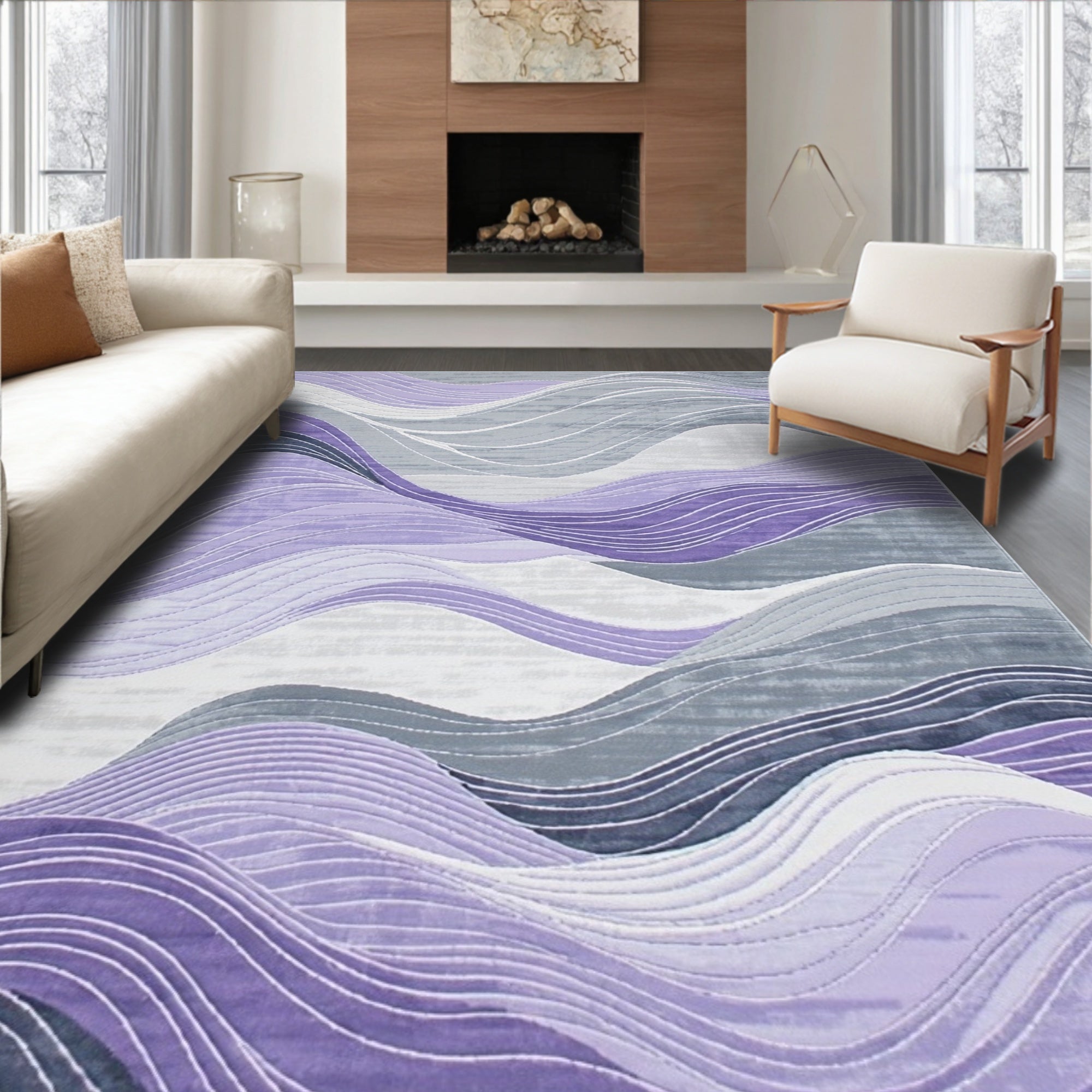 Purple Gray Wavy Calm Rug