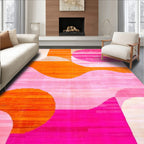 Vibrant orange-pink curved abstract rug