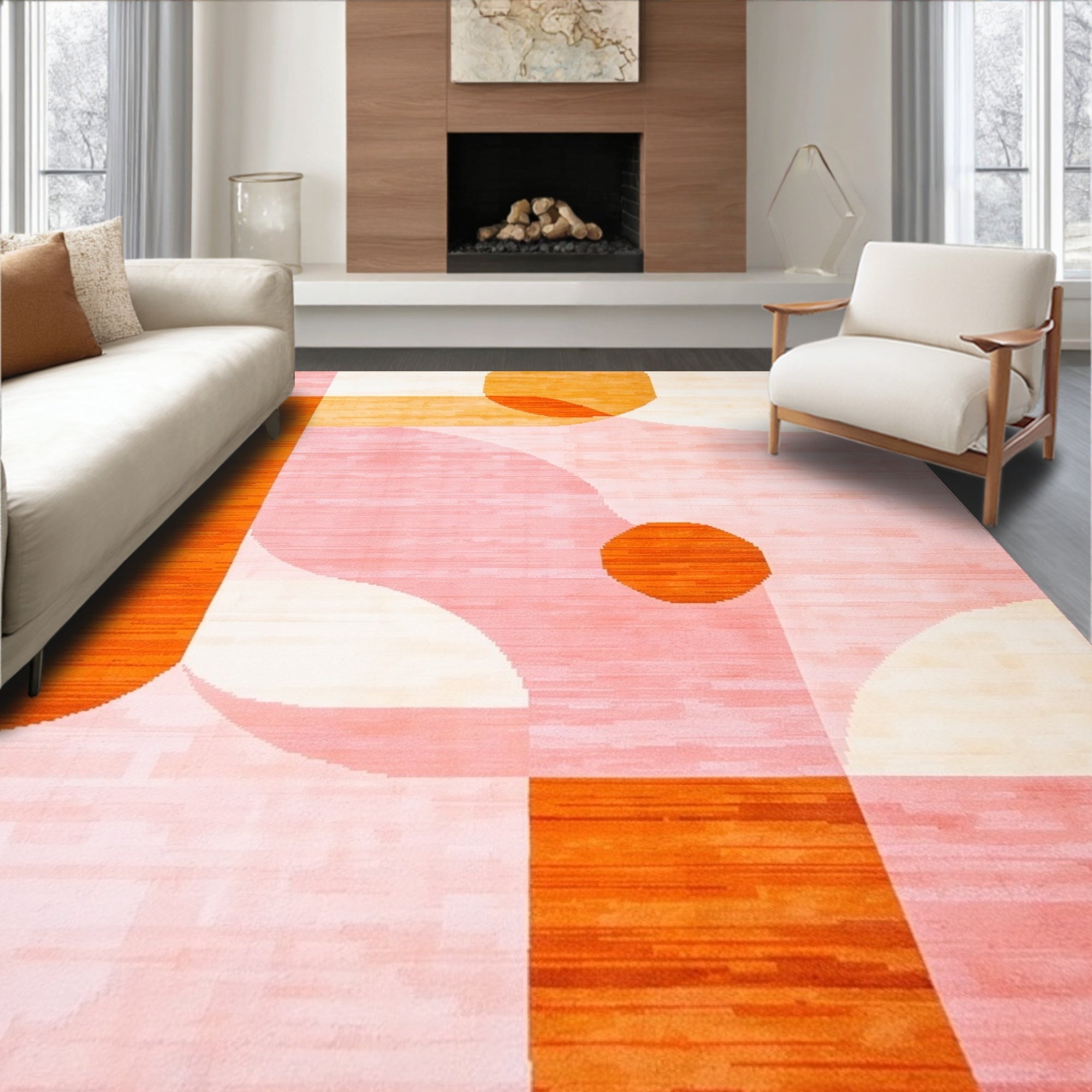 Pink Orange Geometric Modern Playful Rug