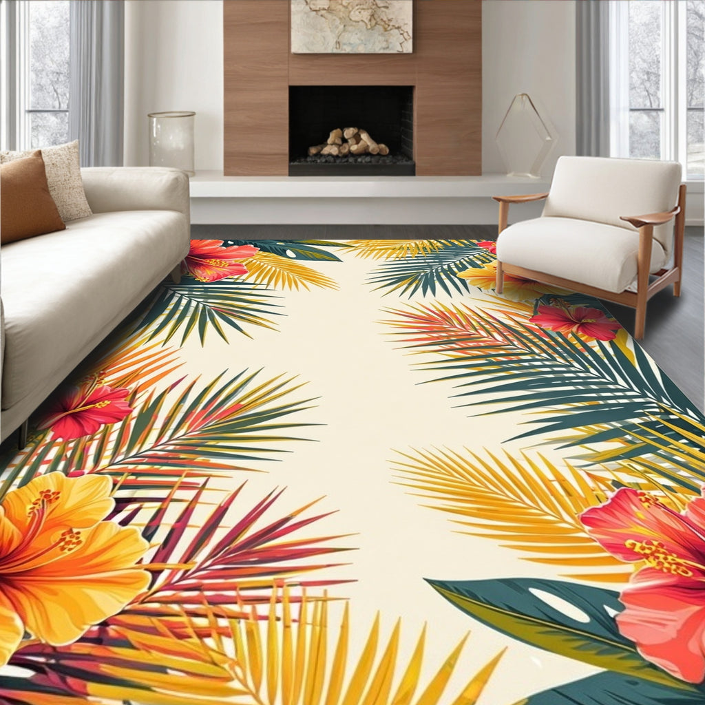 Vibrant Tropical Hibiscus Rug(Red)