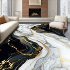Elegant Black White Gold Marble Vein Rug