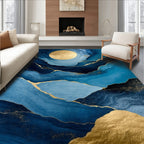 Blue Gold Fluid Abstract Serene Rug