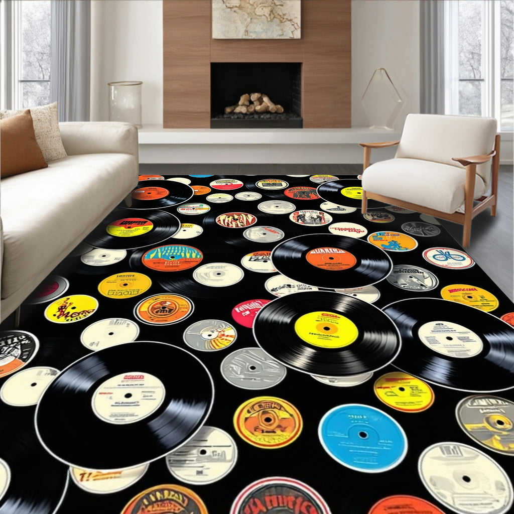 Black Vinyl Record Retro Rug