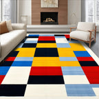 Vibrant multicolored geometric block rug