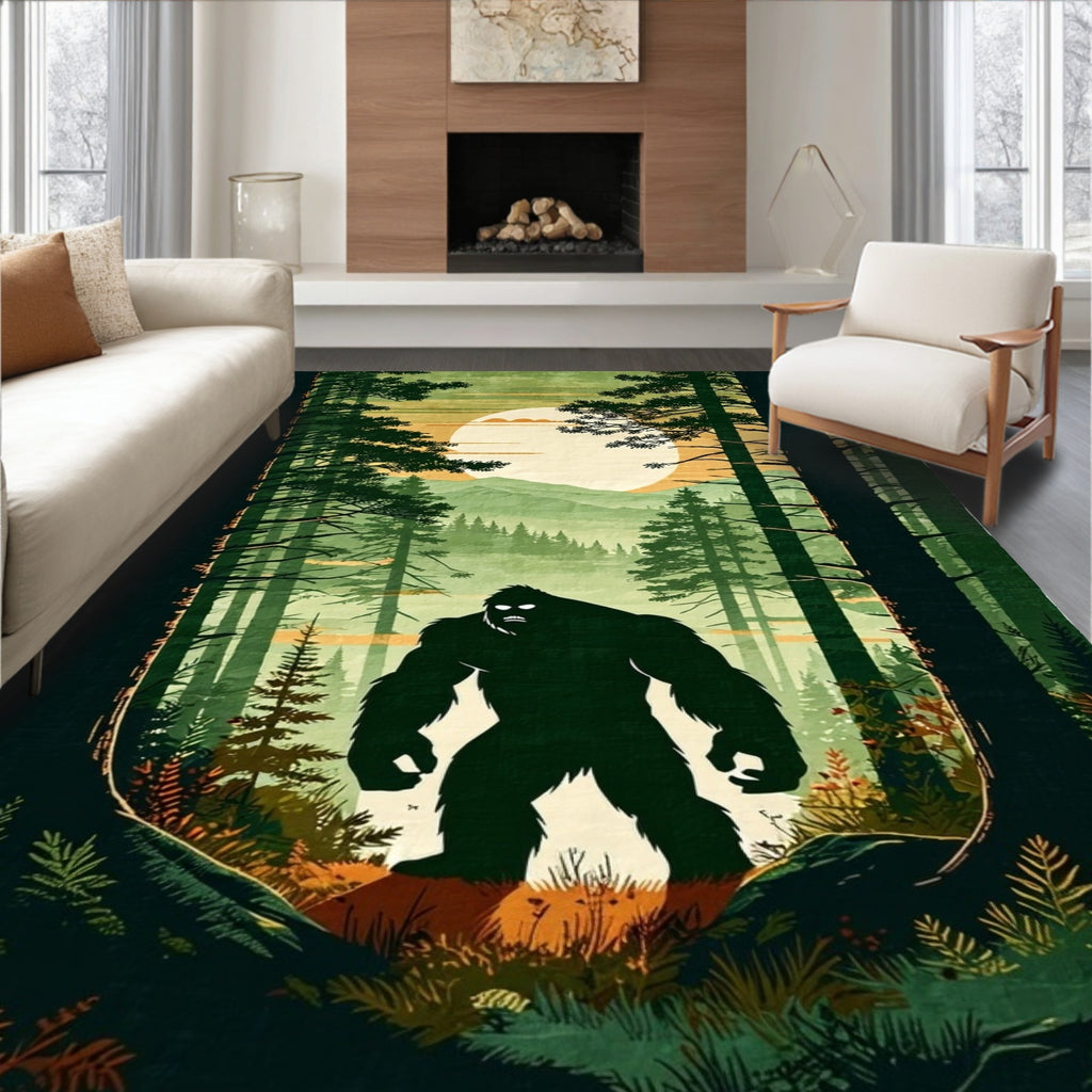 Mysterious Green Forest Sasquatch Rug
