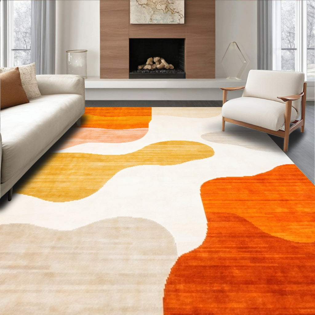 Vibrant Warm Wavy Abstract Rug