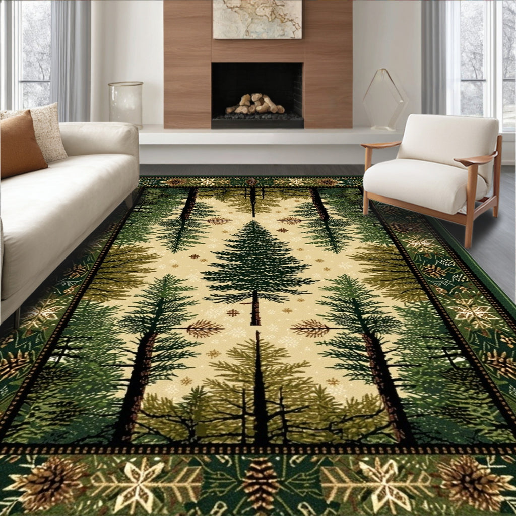 Cozy Green Forest Scene Rug(Green)