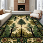 Cozy Green Forest Scene Rug(Green)