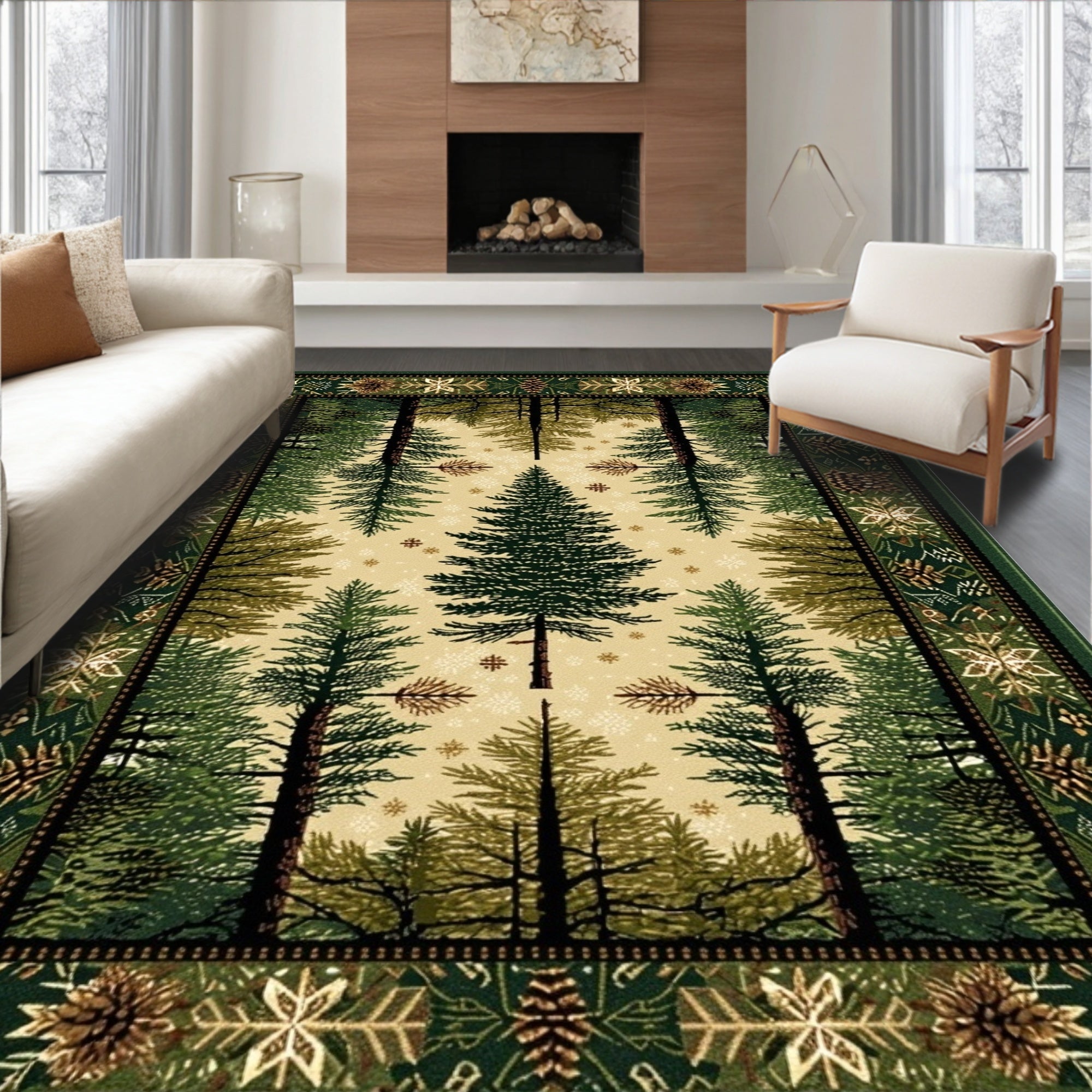 Cozy Green Forest Scene Rug(Green)
