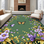 Elegant Emerald Purple Floral Butterfly Rug(Green)