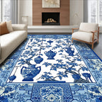 Elegant Blue-and-White Chinoiserie Rug(Blue)