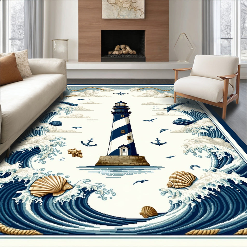 Coastal Blue Nautical Rug(Blue)